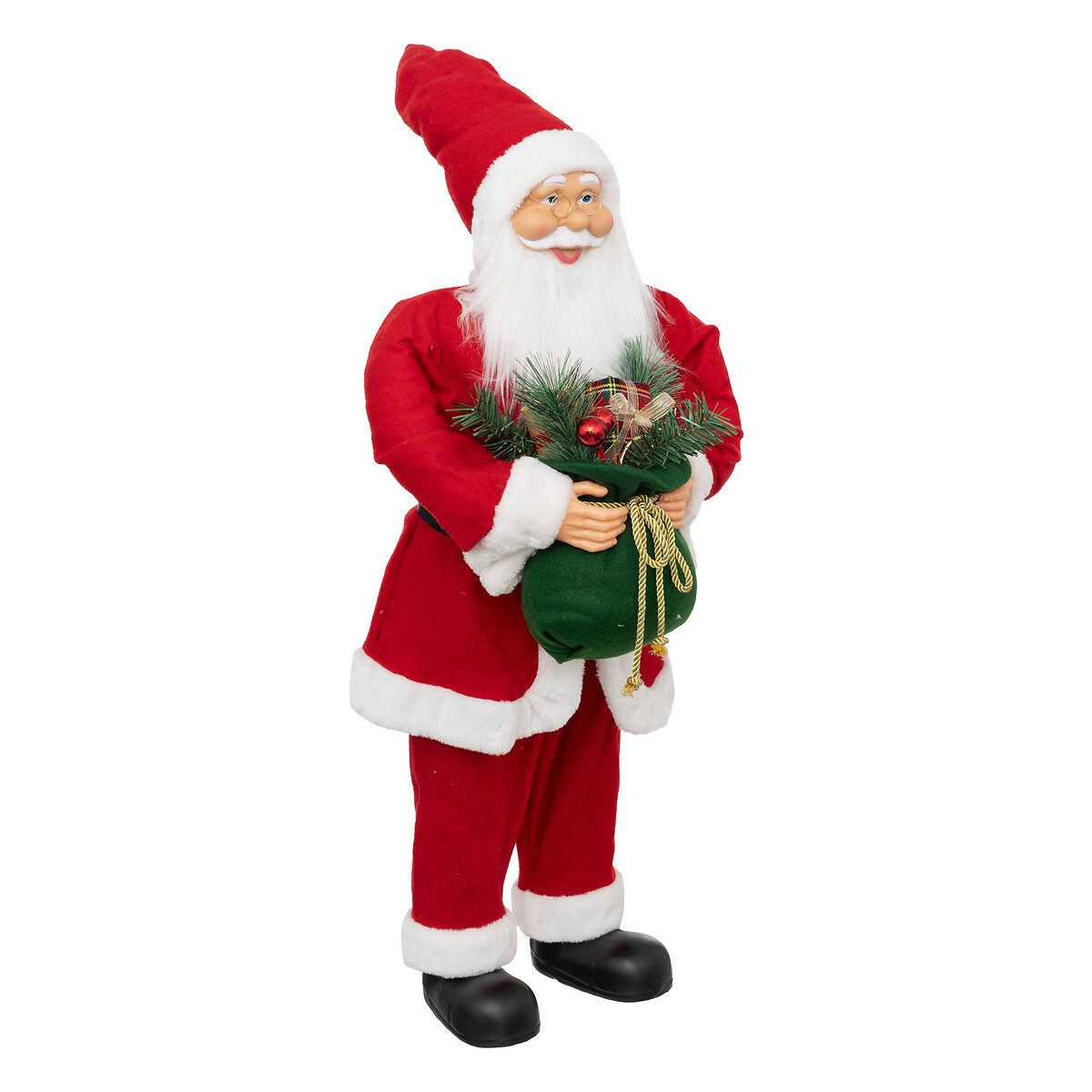 Figura Pai Natal Tradicional Com Saco Verde 90cm