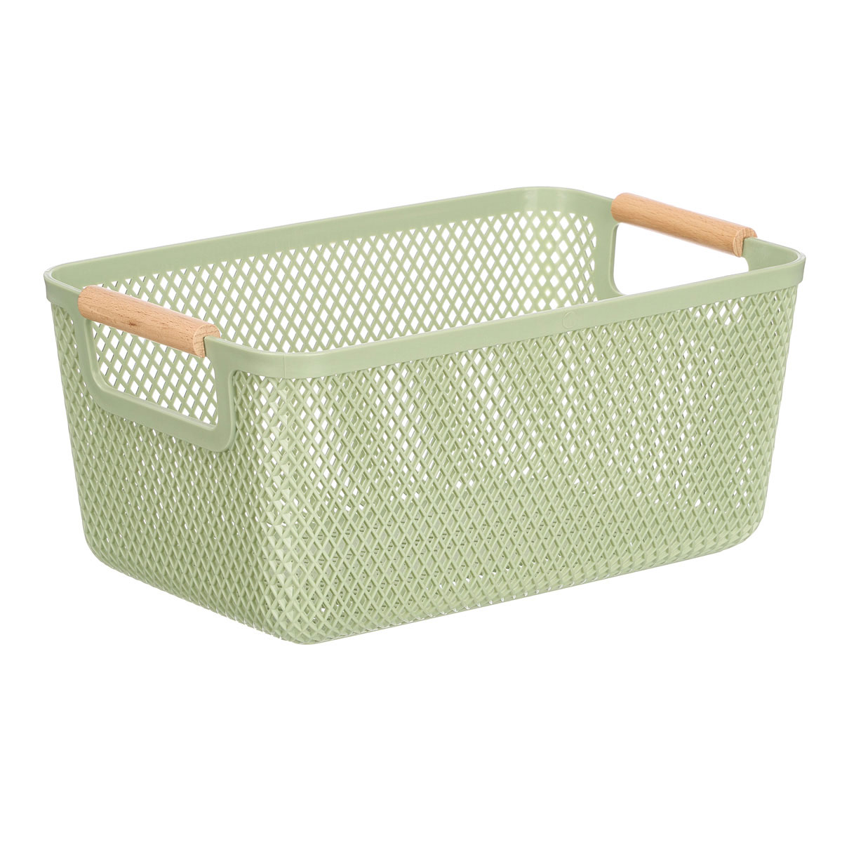 Cesto verde con asa de bamb&uacute; 36x22cm