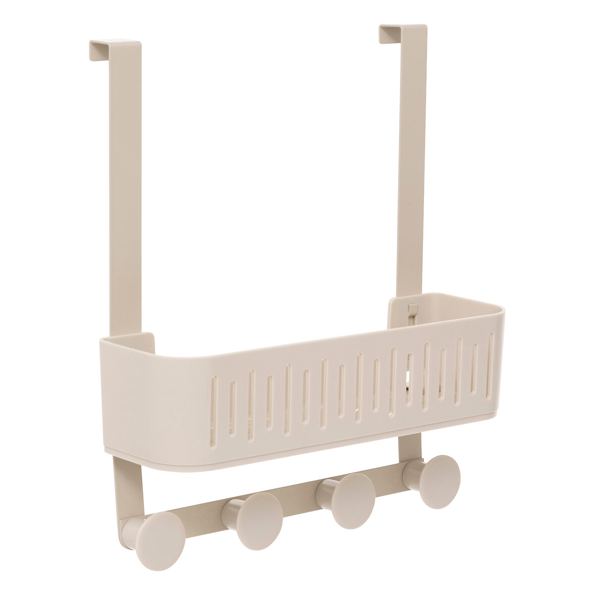 Soporte para ducha beige met&aacute;lico con 4 ganchos