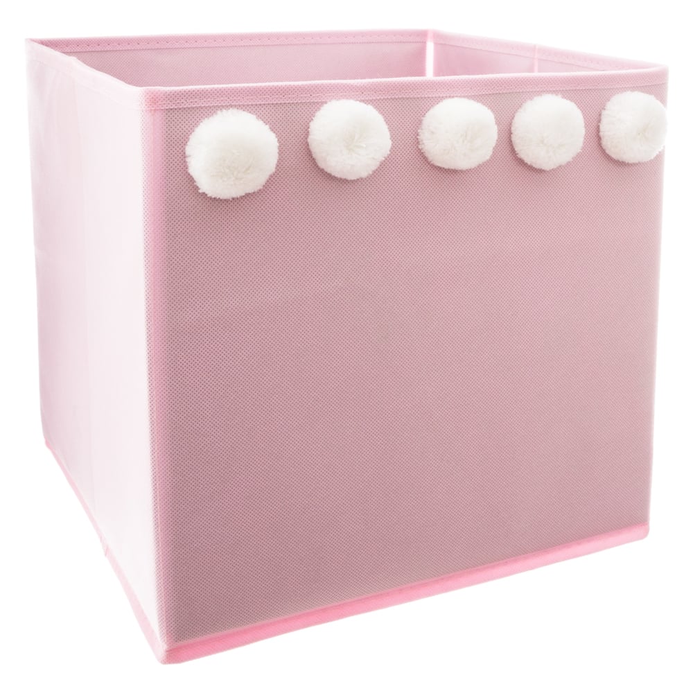 Cubo De Arruma&ccedil;&atilde;o Rosa Com Pompons 29cm