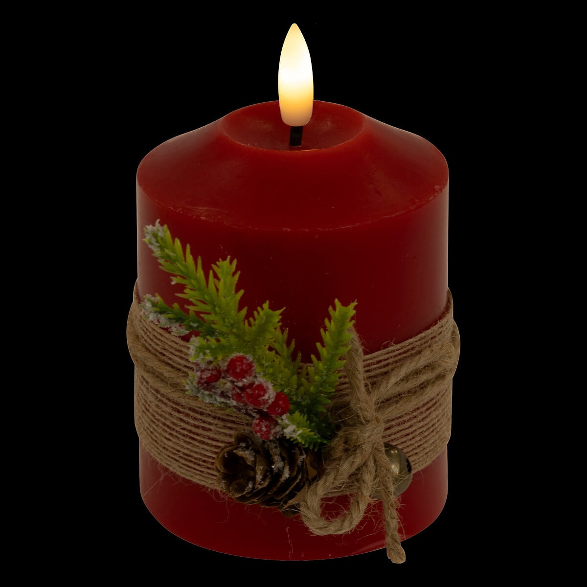 Vela con pi&ntilde;as y bayas roja 12,5cm 