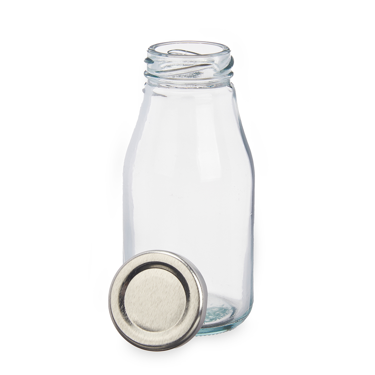 Frasco Vidrio C/Tapa Plateada 250Ml