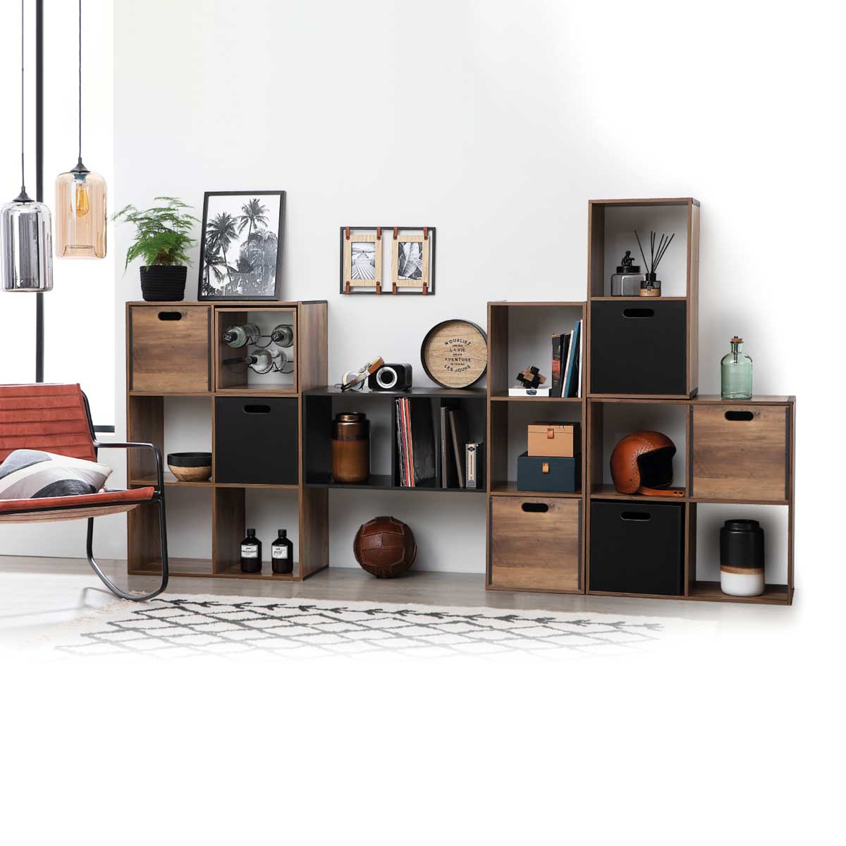 Estantería marrón oscuro con 6 cubos MIXMODUL