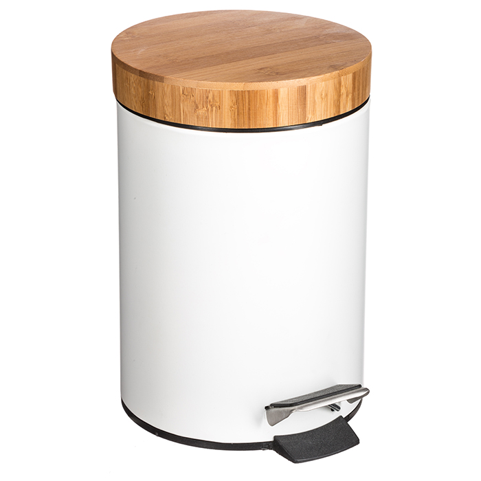 Cubo de basura para ba&ntilde;o con tapa de bamb&uacute;