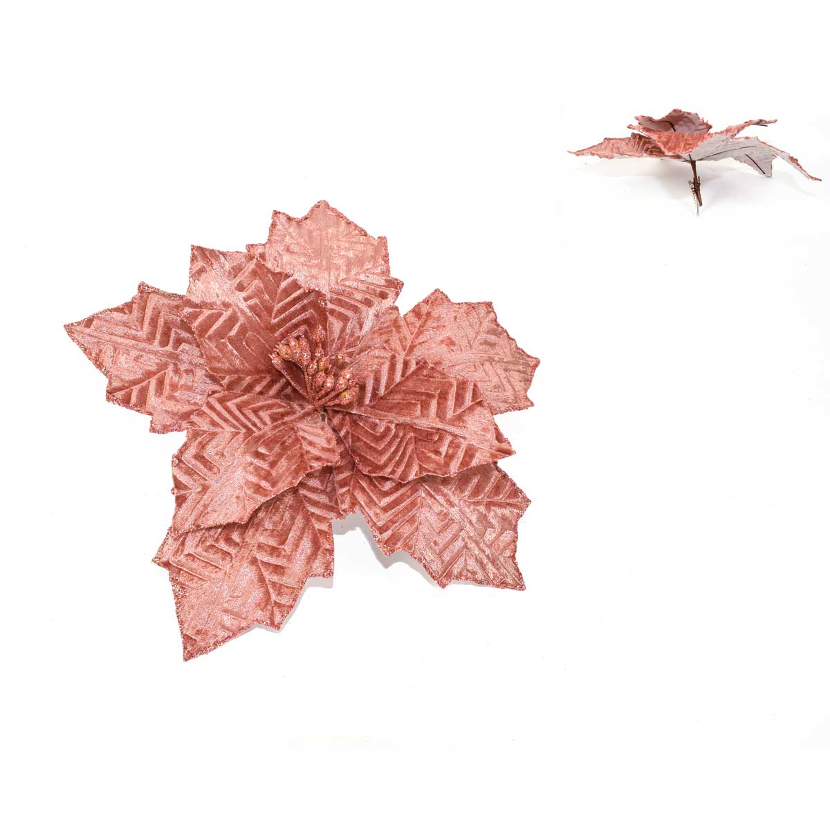 Flor Rosa De Veludo Com Glitter 28cm