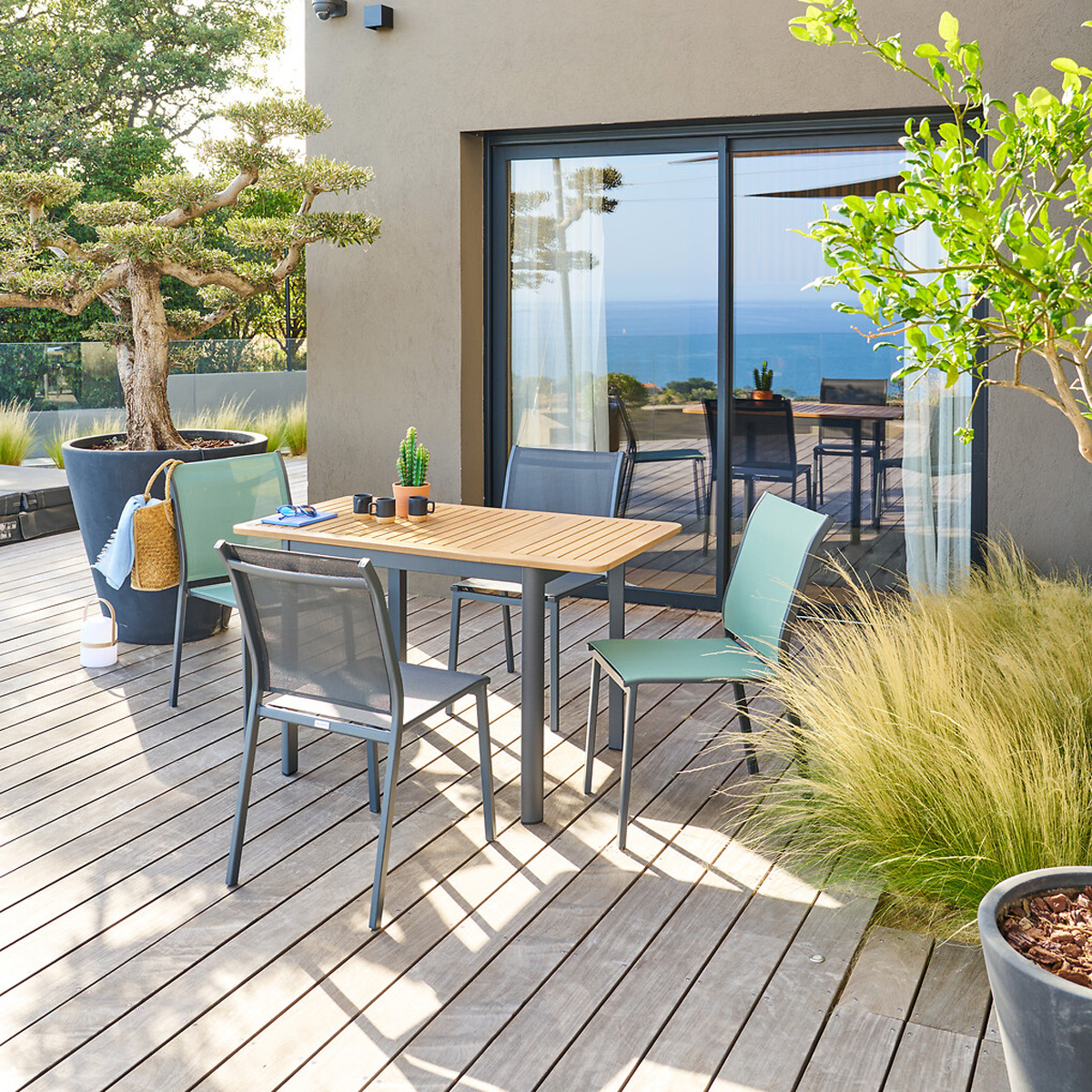 Mesa extensible FOLYA de aluminio y madera