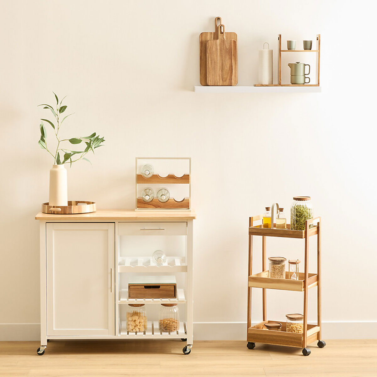 Carr de cocina de madera de acacia con 3 niveles