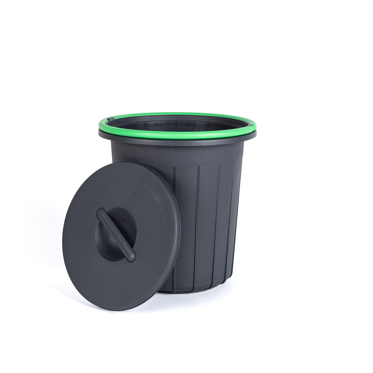 Cubo reciclaje negro con asa verde 25L