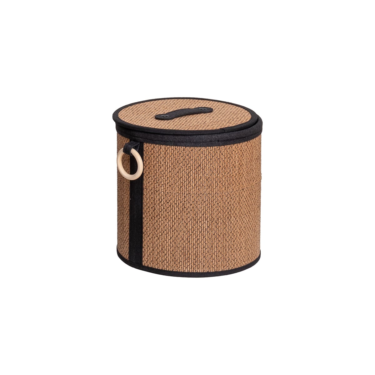Cesto WC Em Bambu Com Tampa E Al&ccedil;a De Madeira 29cm