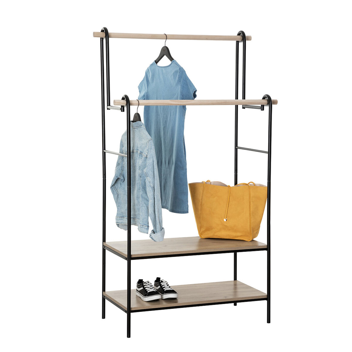 Perchero Con Barra Doble Y 2 Estantes