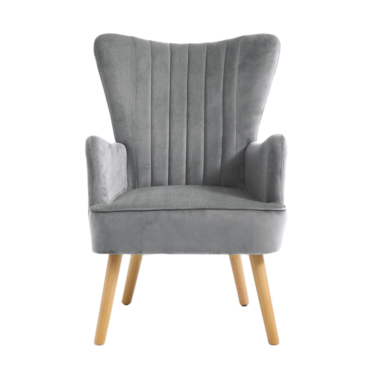 Butaca DIANA gris de terciopelo y madera