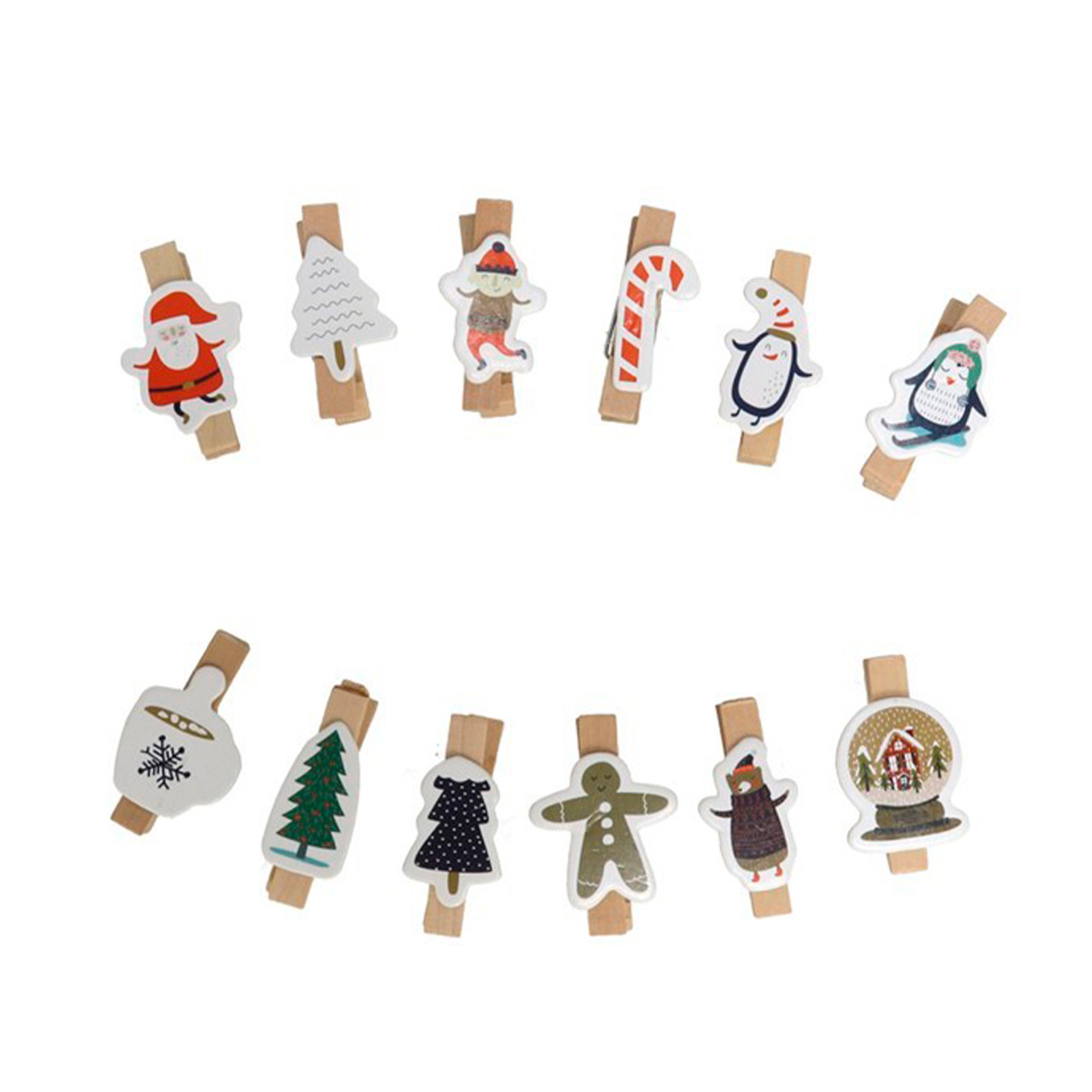 Set 12 pinzas con figuras y cuerda 200cm 