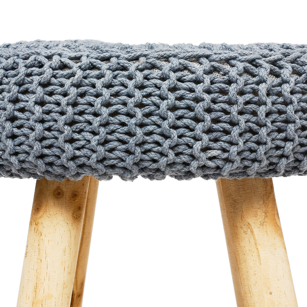 Tamborete Suzette Cinza Com Pés Em Madeira Pinho