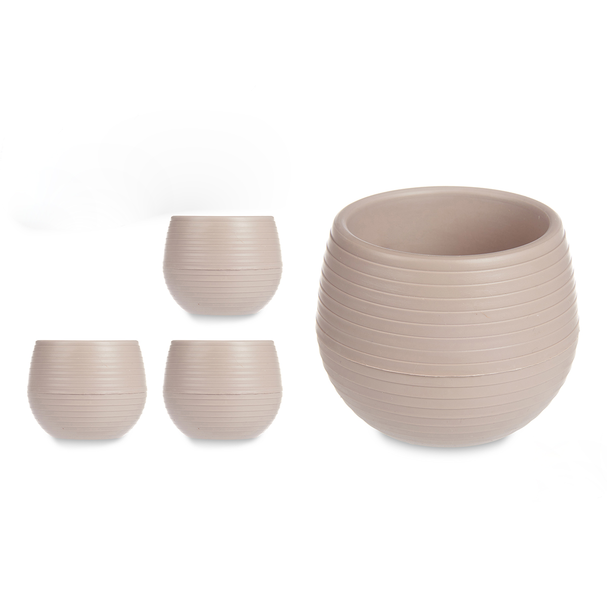 Conjunto De 3 Vasos Taupe Com Reserva De Água 15cm
