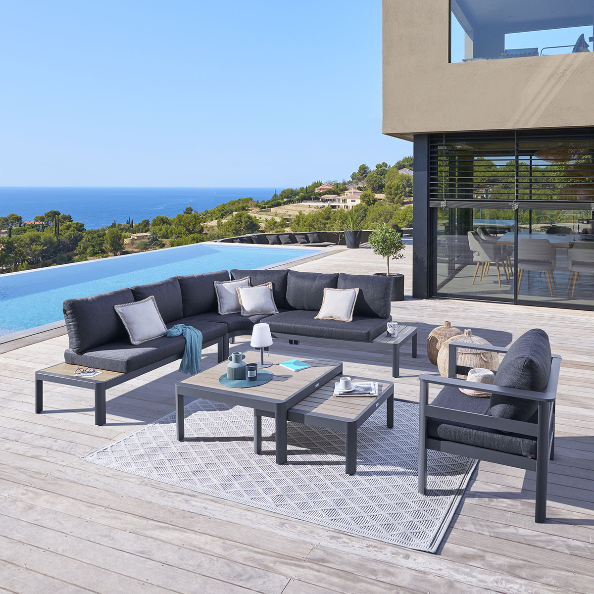 Juego de jardín angular PARADIZE gris oscuro 