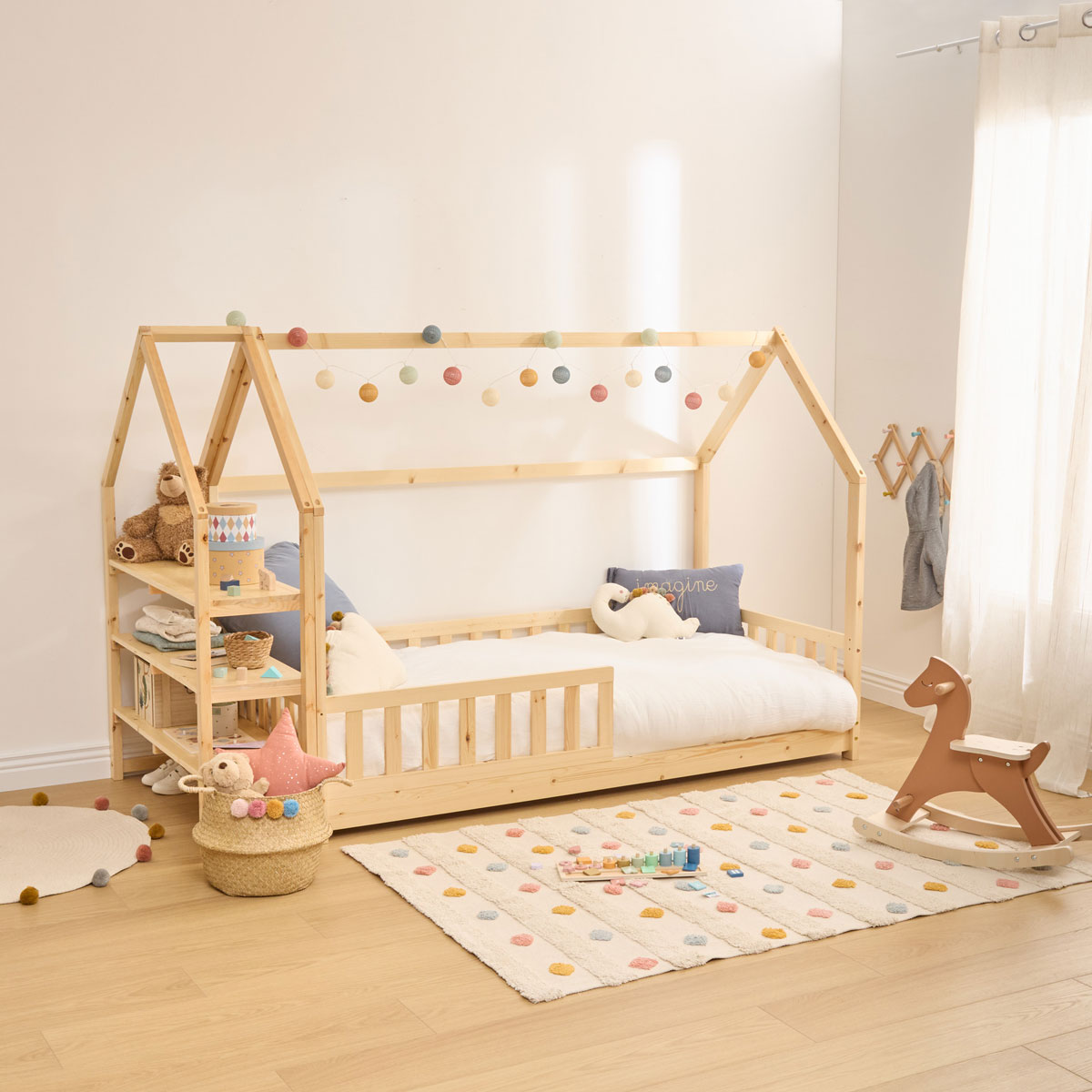 Cama Montessori con estantes 90x190cm