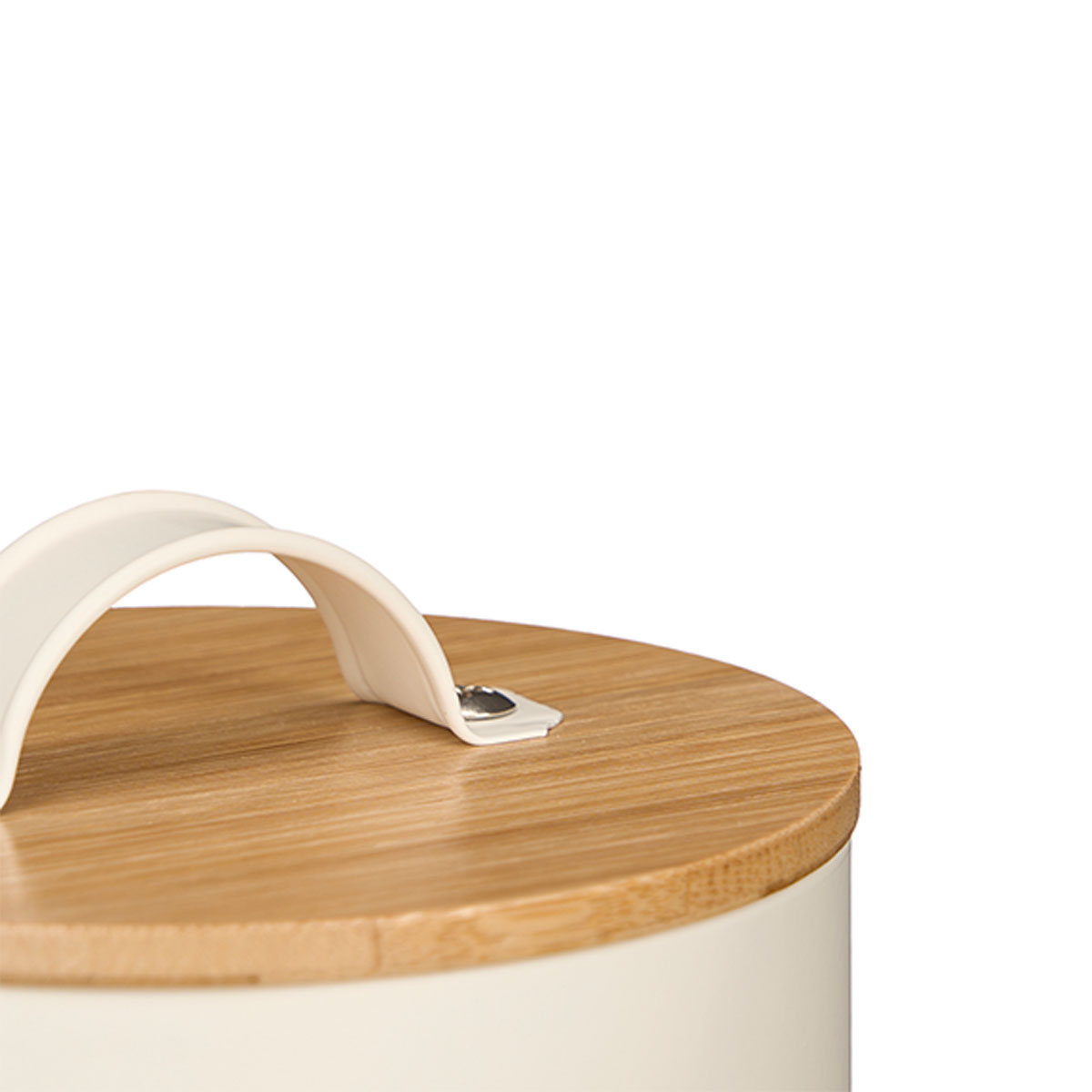 Caja para ajos crema met&aacute;lica con tapa de bamb&uacute;