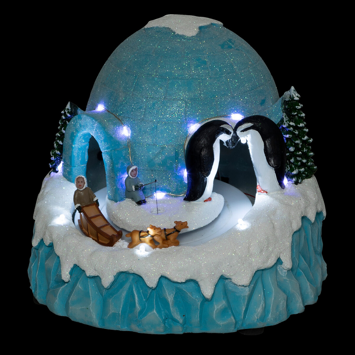 Pueblo igl&uacute; ping&uuml;inos con luz-m&uacute;sica-movimiento