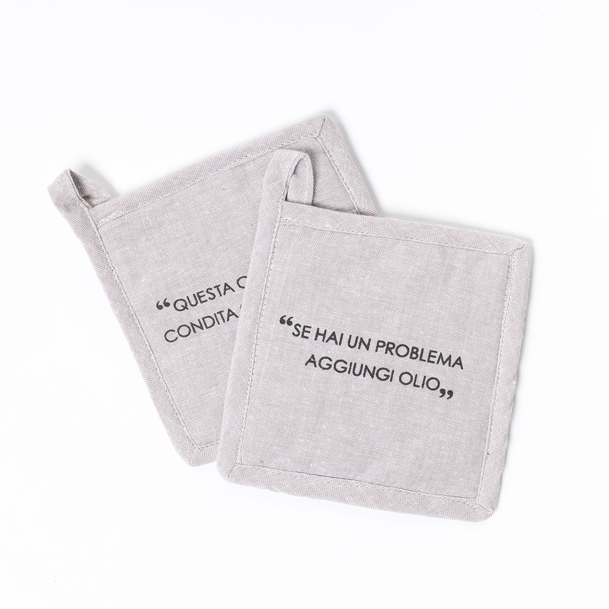 Juego de 2 agarradores con frase taupe de algodón