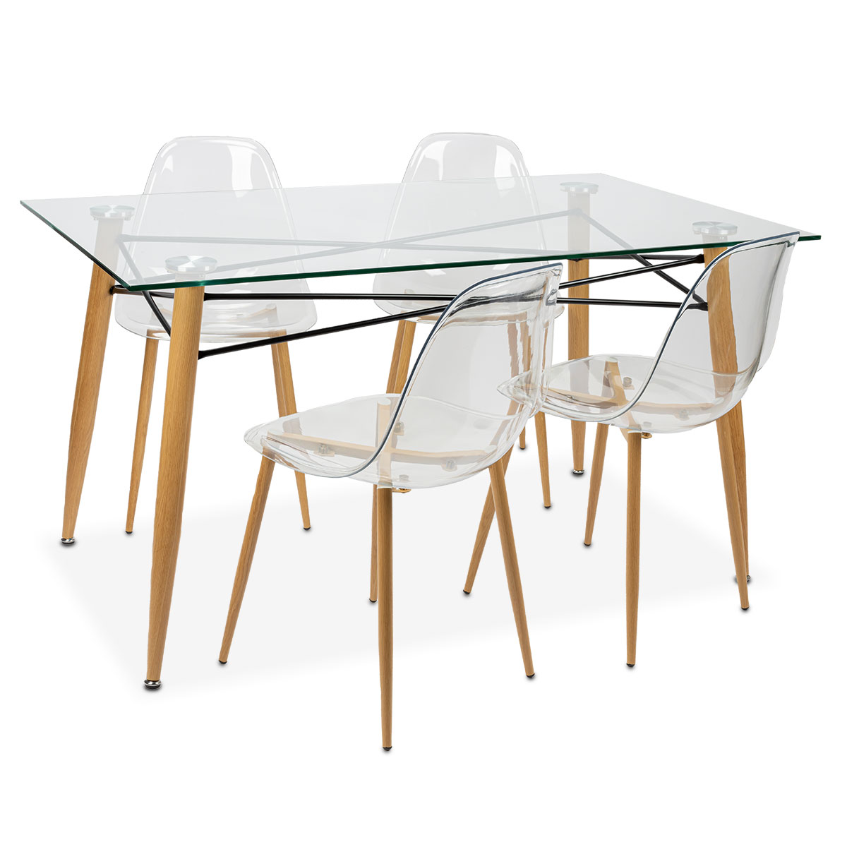 Juego de mesa con tapa vidrio + 4 sillas VANITY 