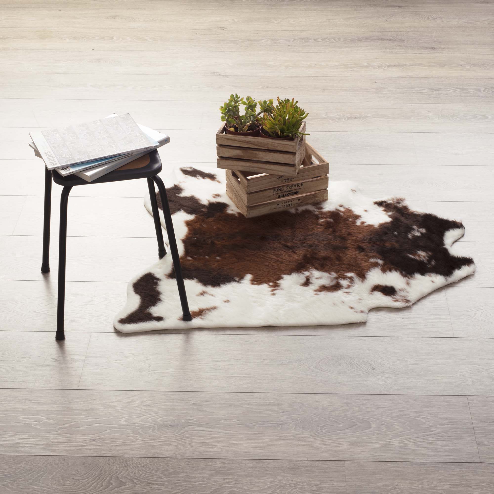 Alfombra Vache Blanco/Marr&oacute;n 94x100Cm