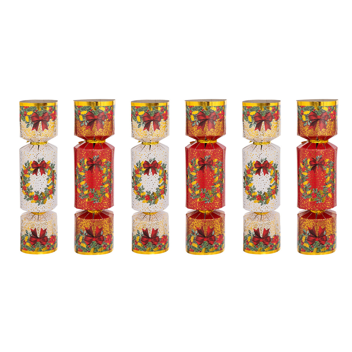 Juego de 6 crackers navide&ntilde;as rojas 20cm