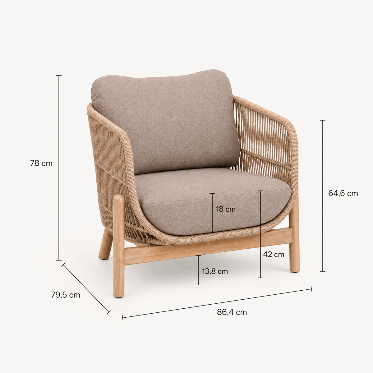 Sill&oacute;n DEONA gris pardo de madera de acacia