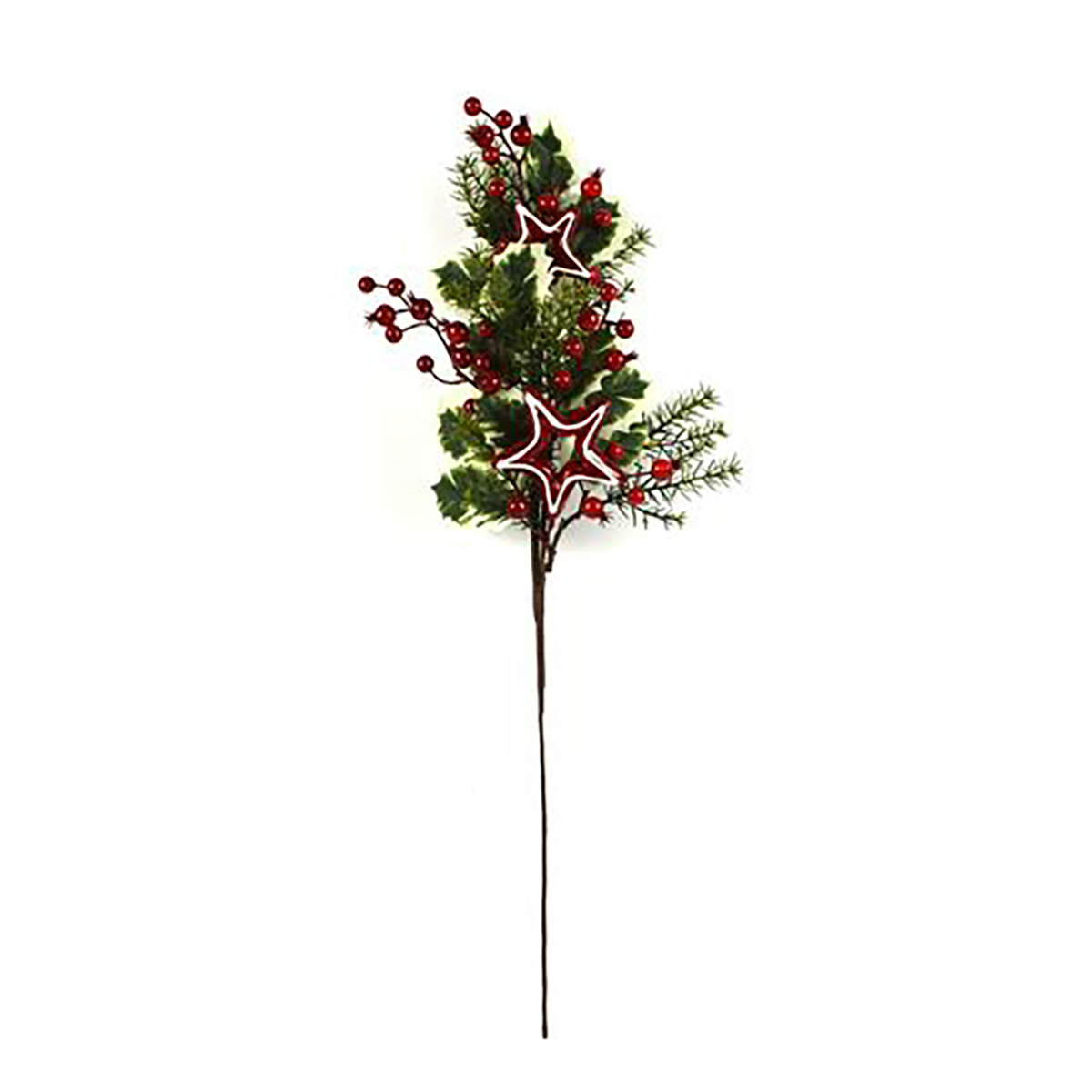 Rama Navide&ntilde;a Con Bayas Y Estrellas Rojas 65cm
