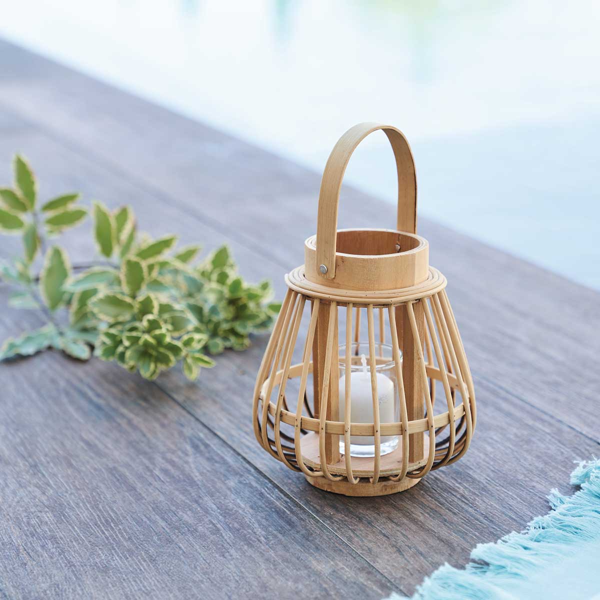 Farol decorativo de bamb&uacute; color natural