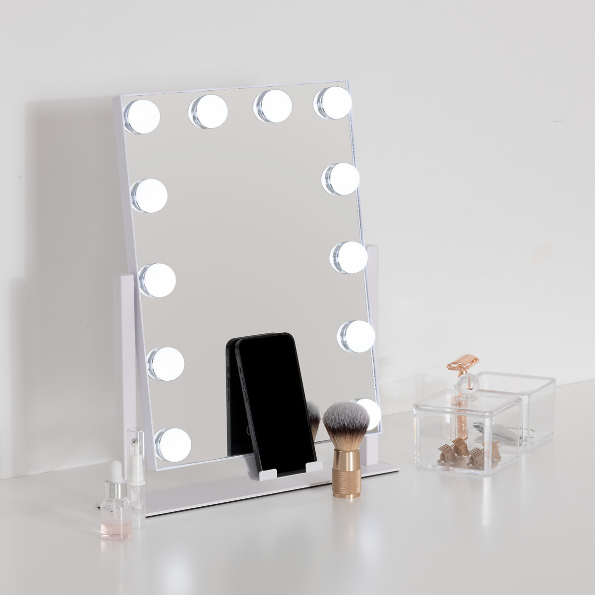 Espejo de baño blanco con luz led 43cm