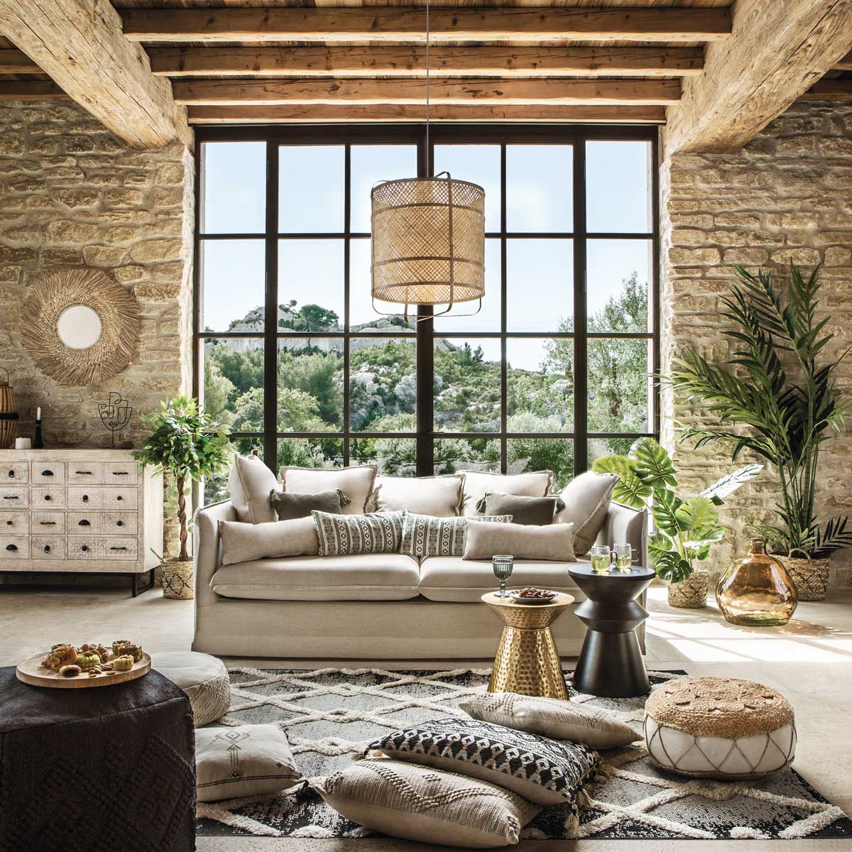 Espejo De Pared Redondo Ael Beige De Rafia 80Cm