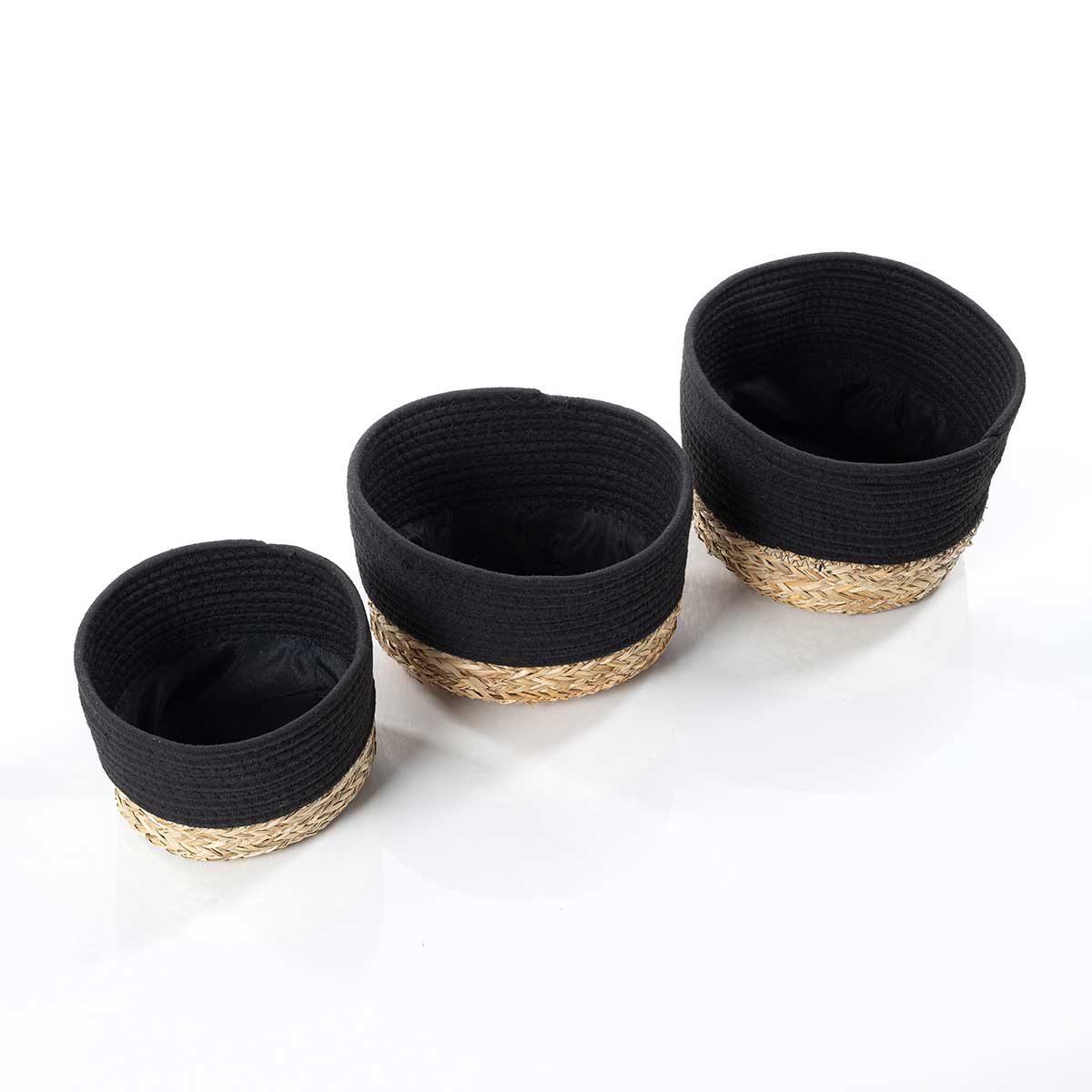 Cesta de baño negra y natural 22x30cm