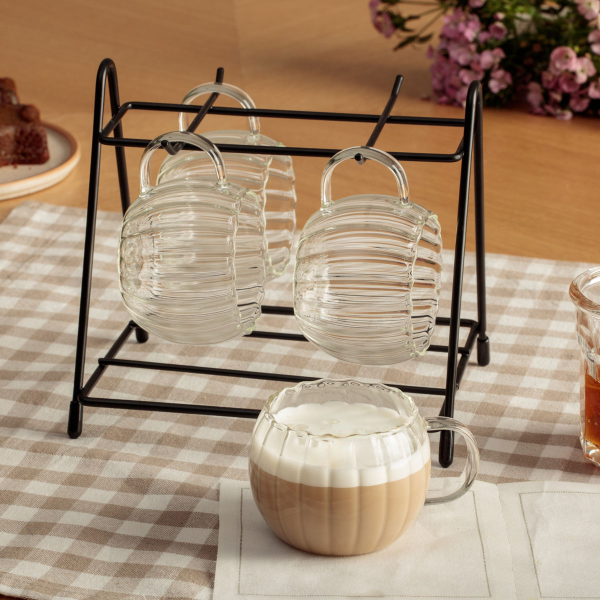 Juego de 4 tazas con soporte 18cl