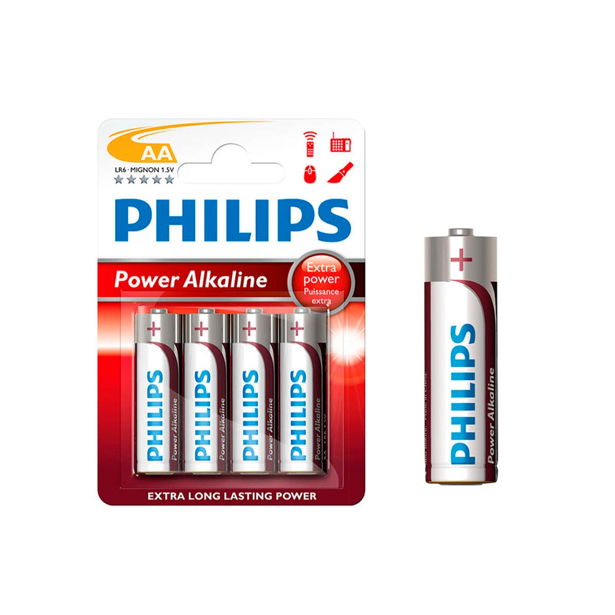 Juego 4 pilas alcalinas PHILIPS power life