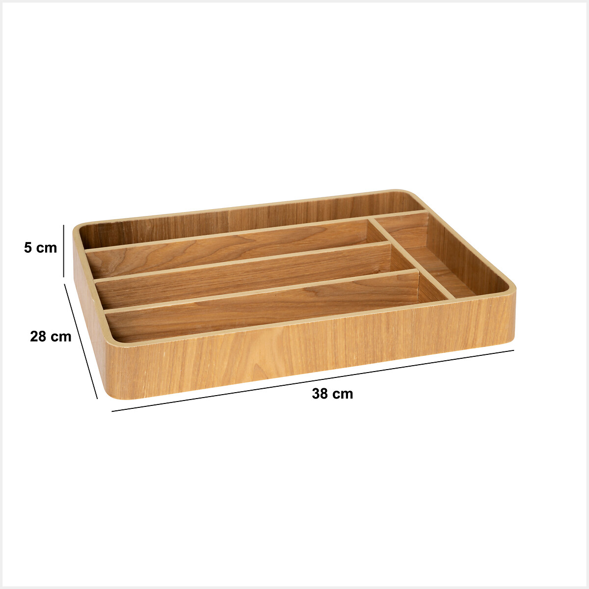 Cubertero con 5 compartimentos beige de madera