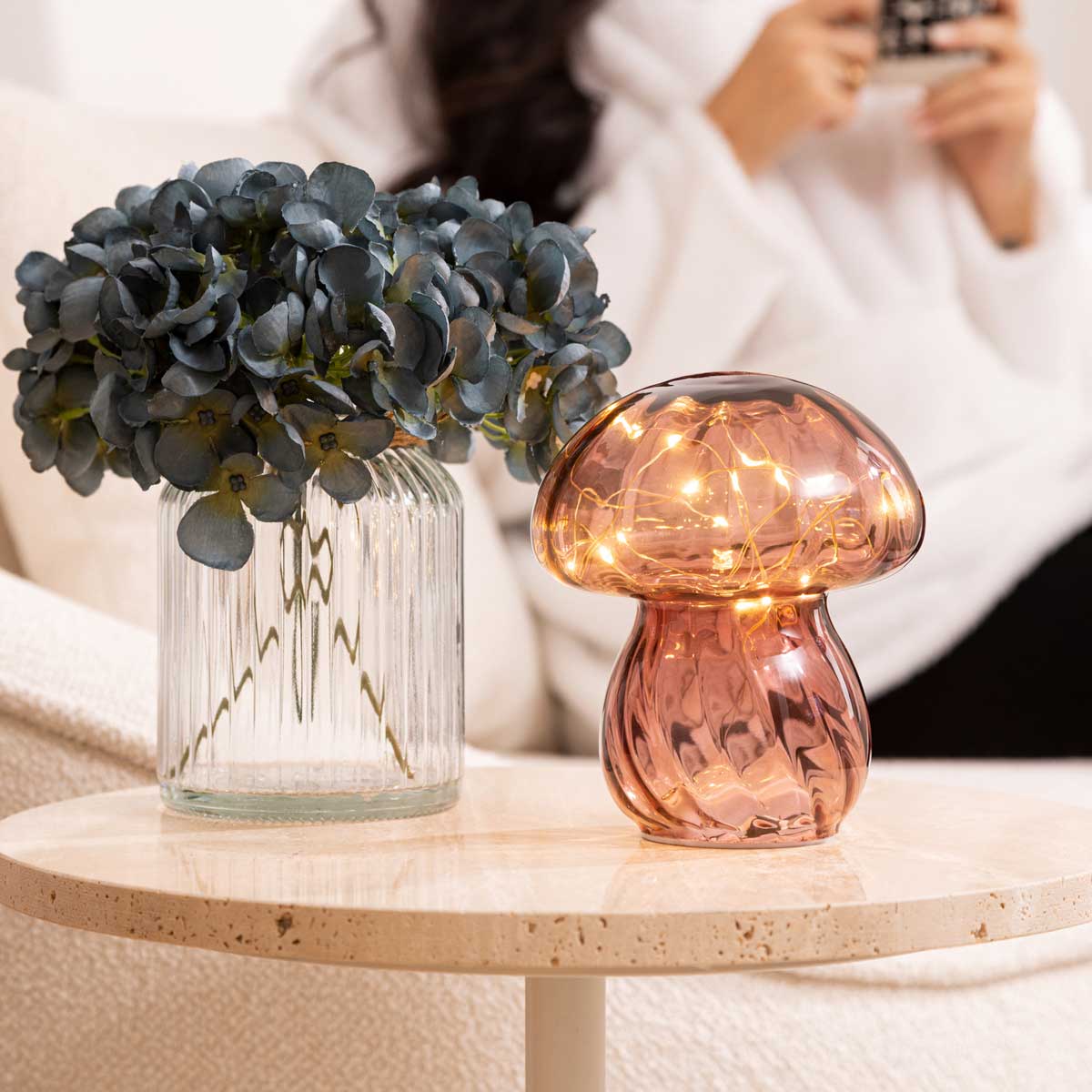 L&aacute;mpara De Mesa Rosa De Vidrio Malu