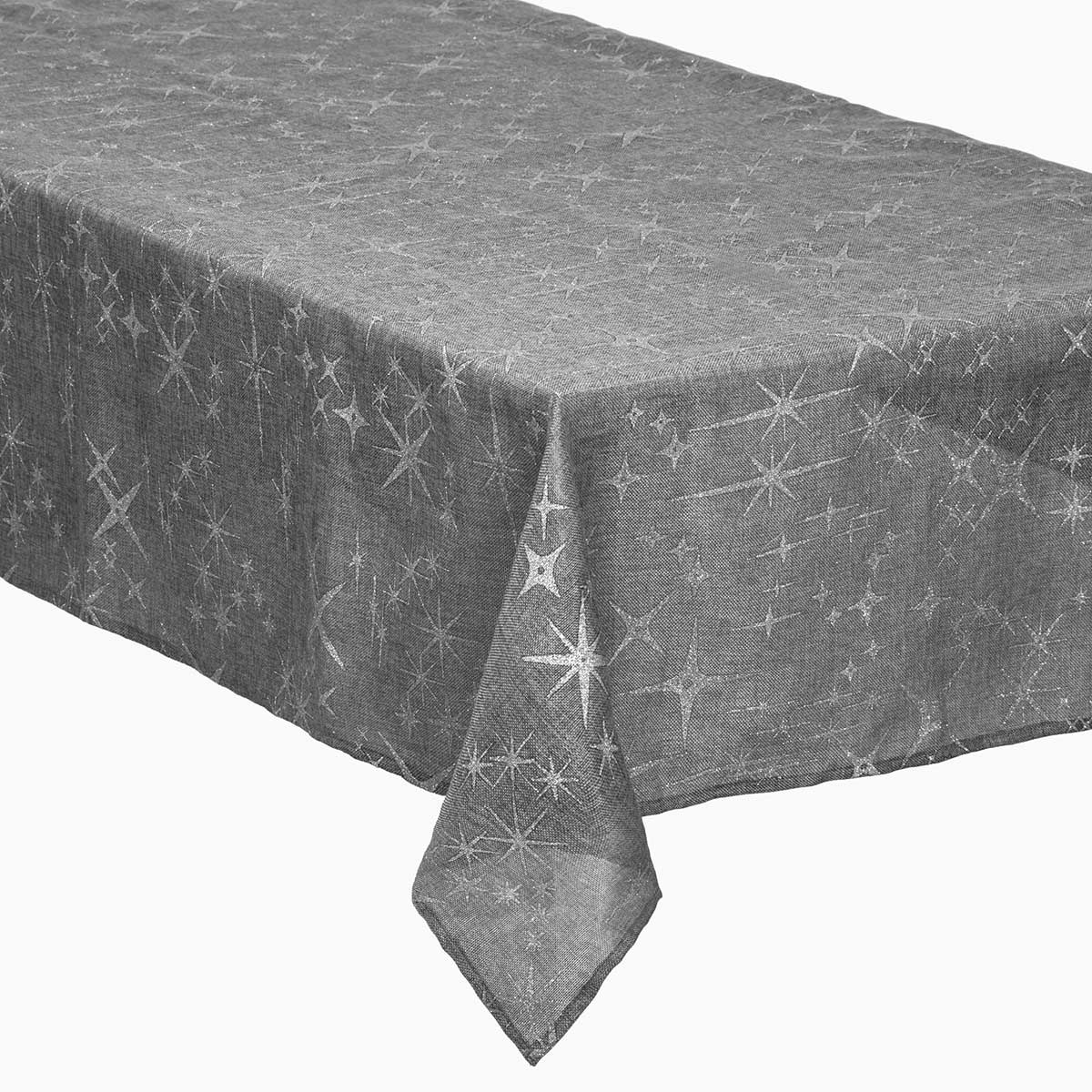Toalha De Mesa Cinza Decorada Com Estrelas 140x360cm