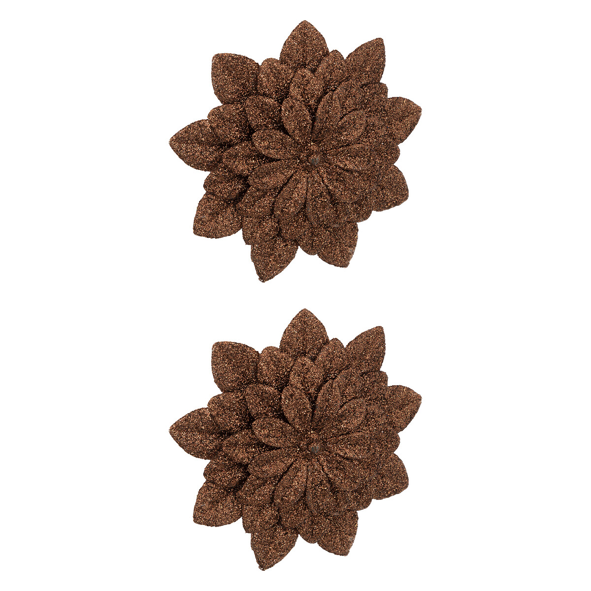 Set de 2 Adorno navide&ntilde;os flor marr&oacute;n 12cm 