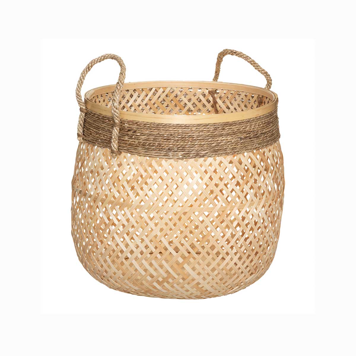 Cesta redonda beige de bamb&uacute; 24x30cm