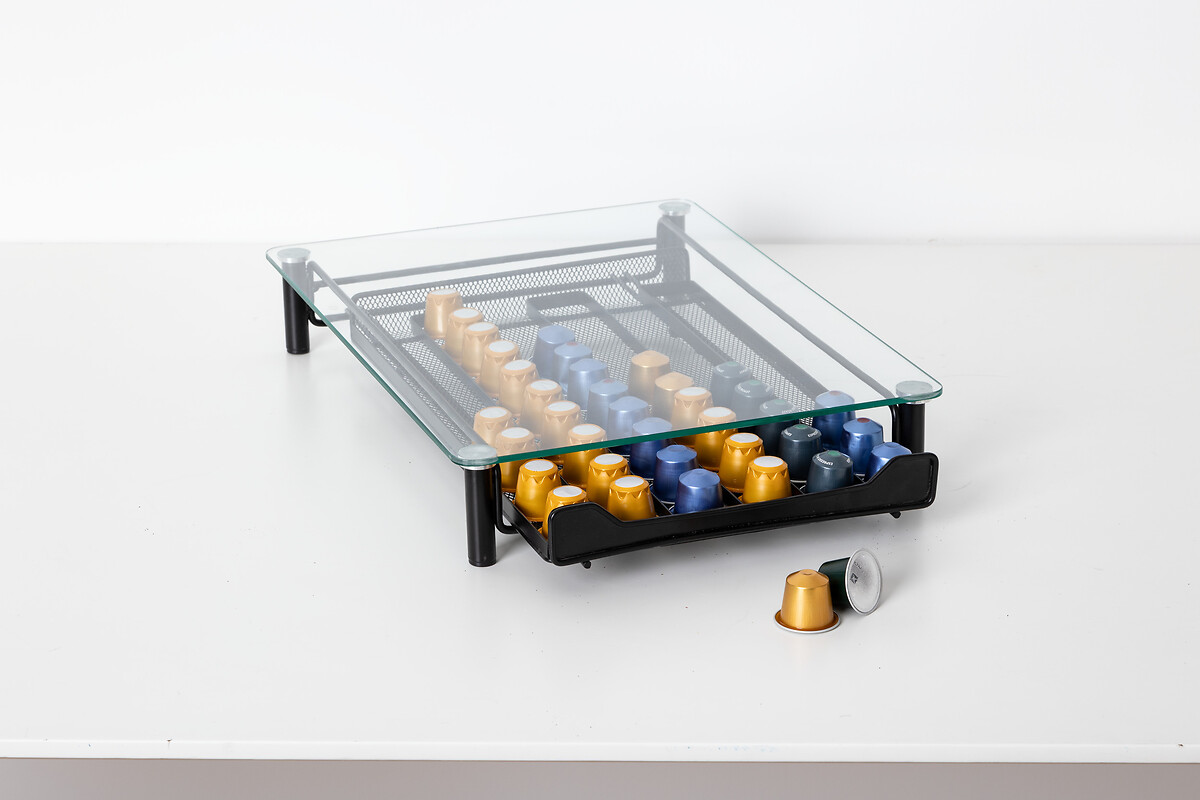 Soporte met&aacute;lico negro para 60 c&aacute;psulas de caf&eacute;