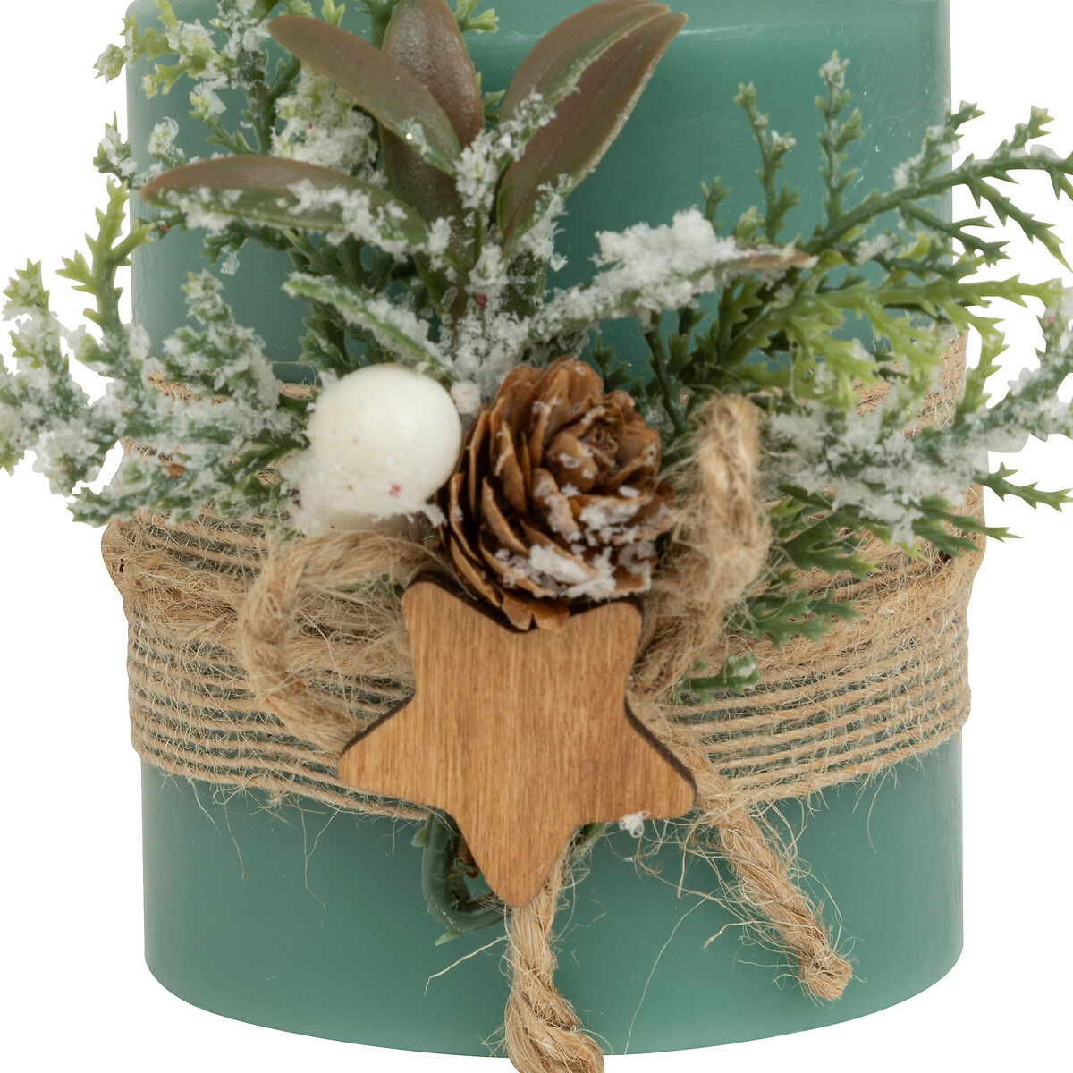 Vela con pi&ntilde;as y bayas verde 12,5cm 