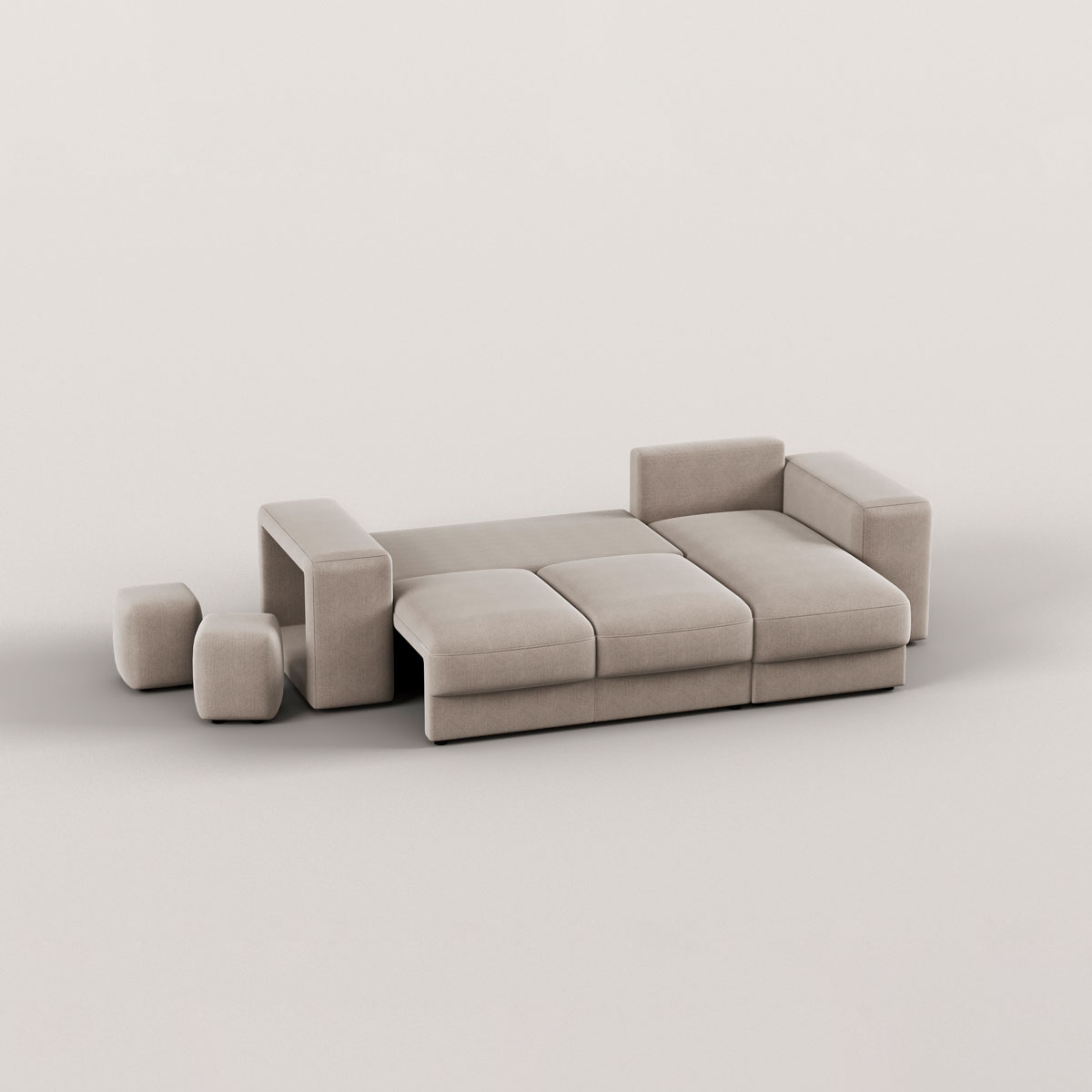 Sof&aacute; cama TRENTO taupe con chaise longue