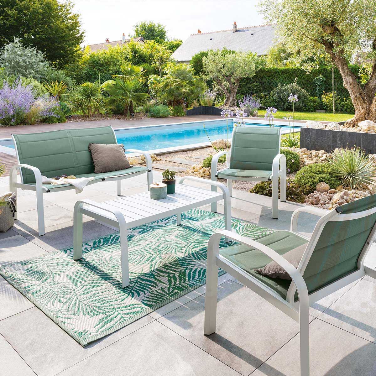 Juego ELYN verde claro y blanco de 4 plazas