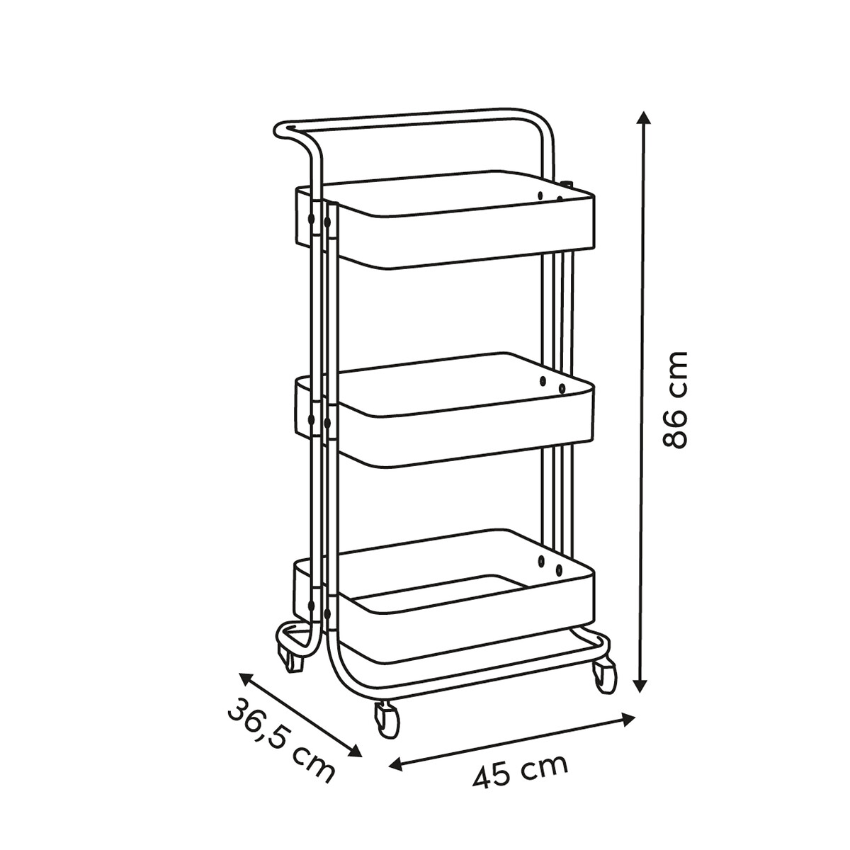 Carrito auxiliar verde de metal con 3 niveles