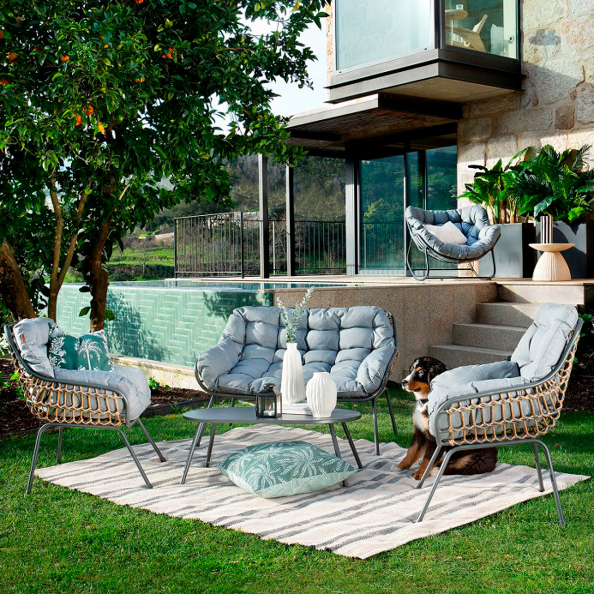 Conjunto De Jardim Paopao Cinza Graphite Para 4 Pessoas