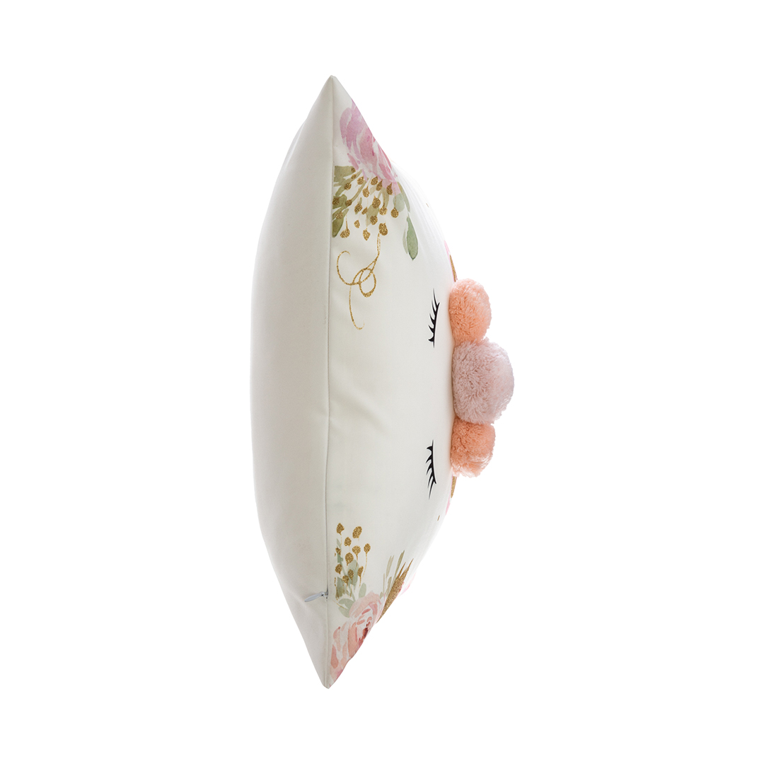 Cojín Unicornio Con Pompones 40x40Cm