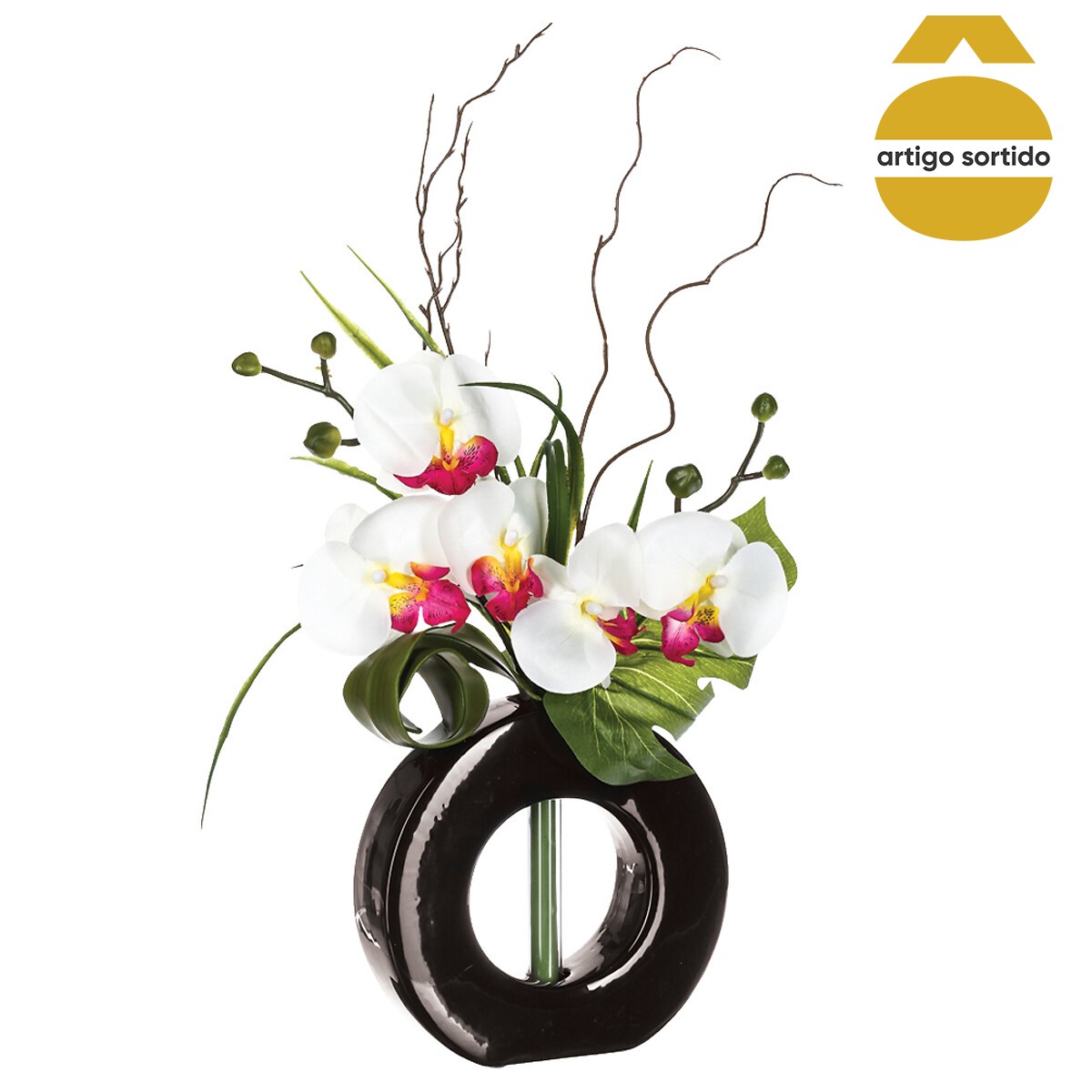 Vaso Com Orqu&iacute;dea Artificial 52cm