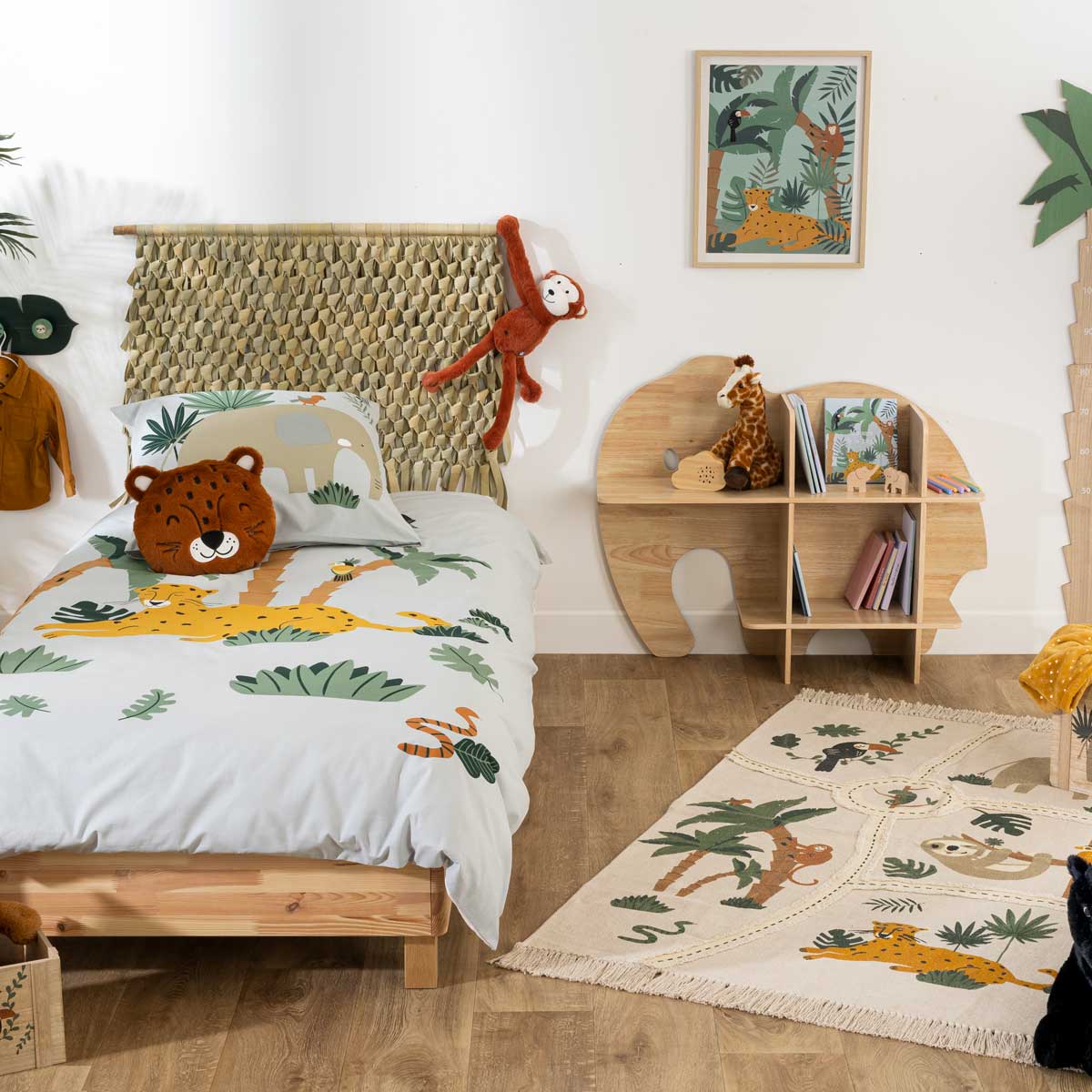 Tapete Jungle Animais Cru Com Franjas 100x150cm