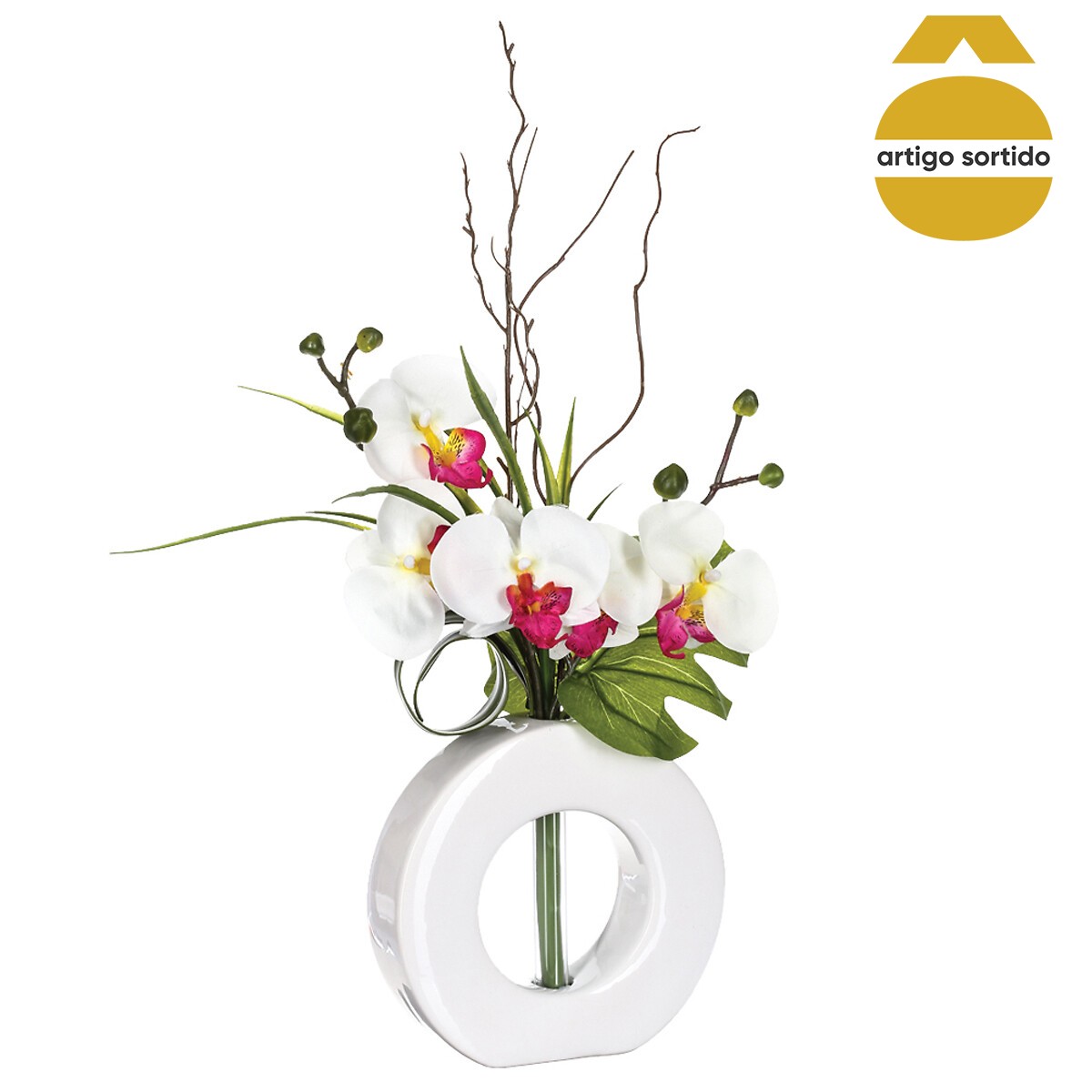Vaso Com Orqu&iacute;dea Artificial 52cm