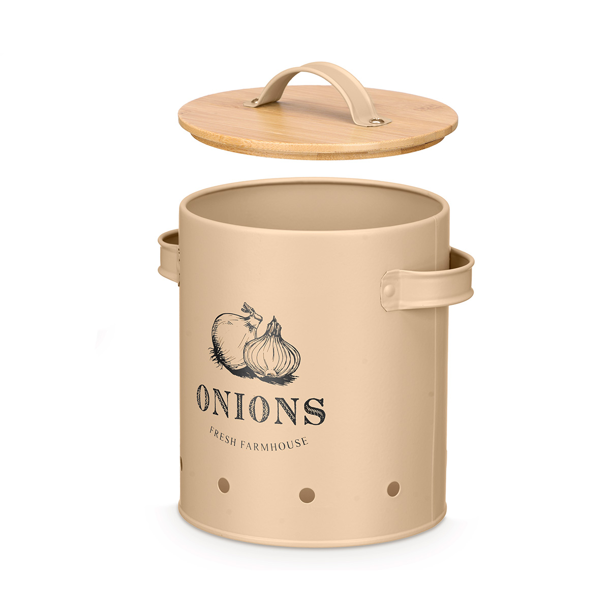 Bote para cebollas beige de metal